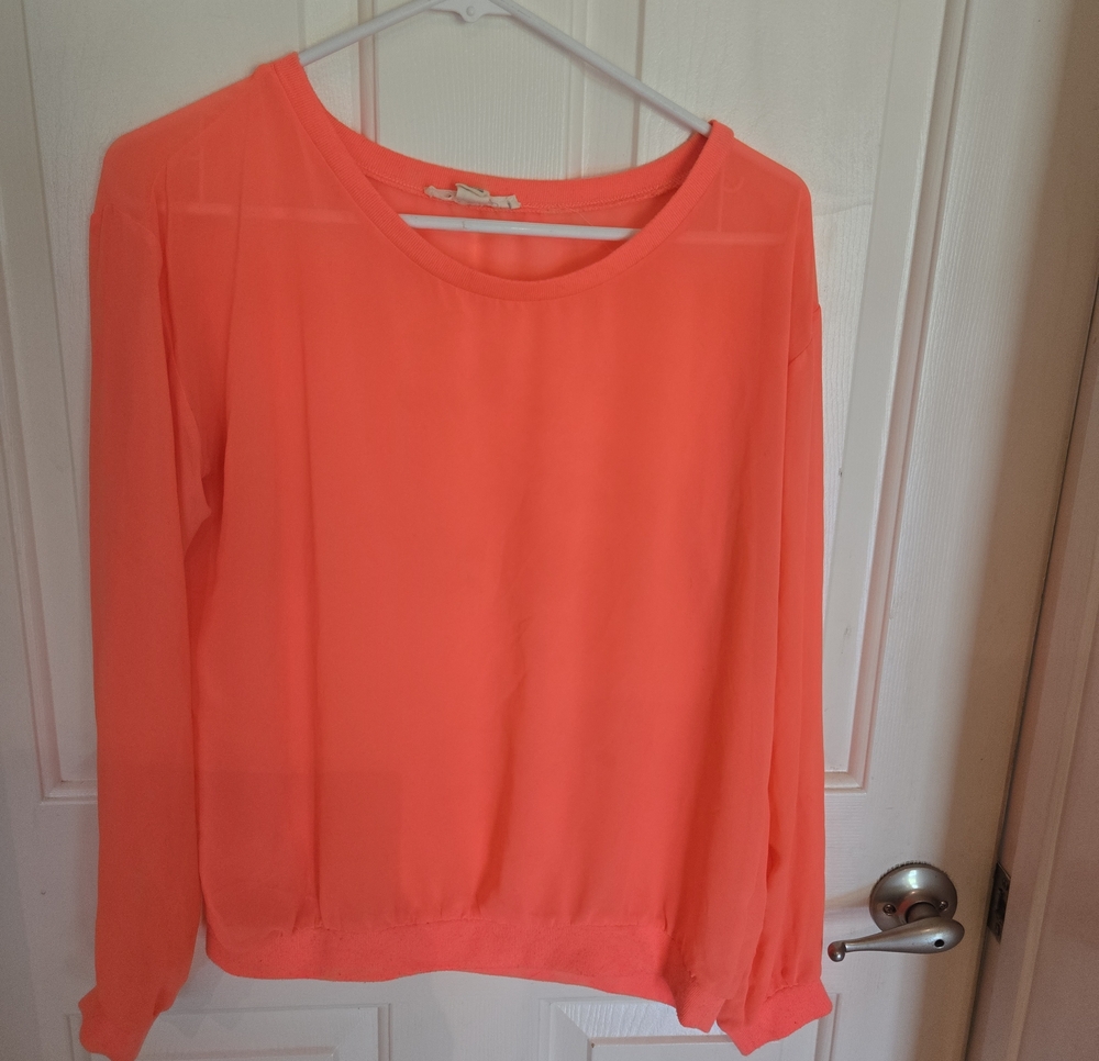 Forever 21 Neon Coral Long-Sleeve Blouse